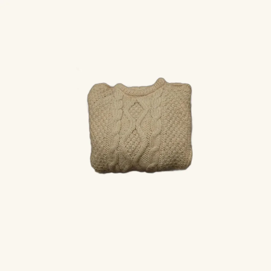 Gris pull torsadé beige en laine L